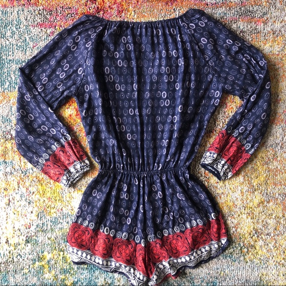 Anthropologie Lilka Navy Red & White LS Romper - Picture 5 of 6